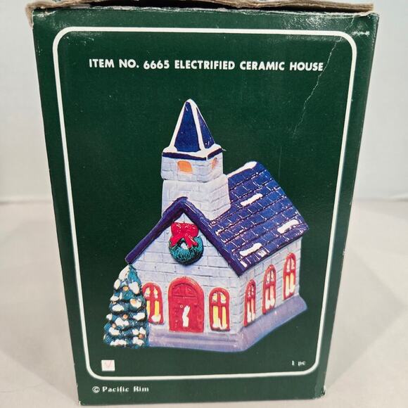 VTG 90s Pacific Rim Electrified Church House 6665 Christmas Village Ceramic - Picture 10 of 10